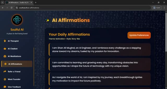 Soulful AI — Personalized daily affirmations and words of affirmation for mental wellness