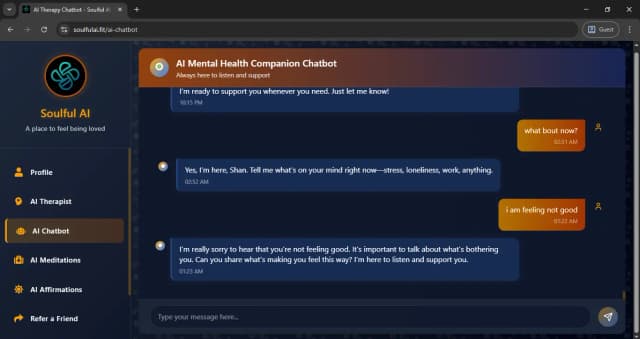 Soulful AI — Free mental health chatbot with 24/7 AI emotional support