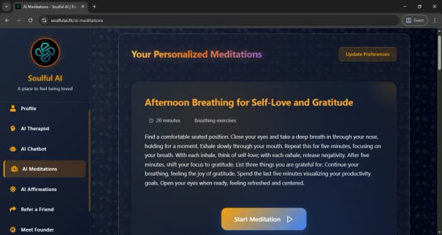 Soulful AI — Personalized AI meditation sessions for peace of mind and mindfulness